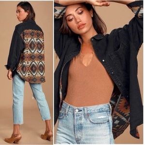 Free People Echo Rock Distressed Aztec Print Button up Shirt oversized